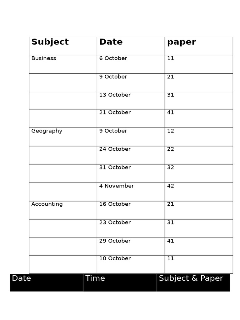 Date Time Subject & Paper | PDF