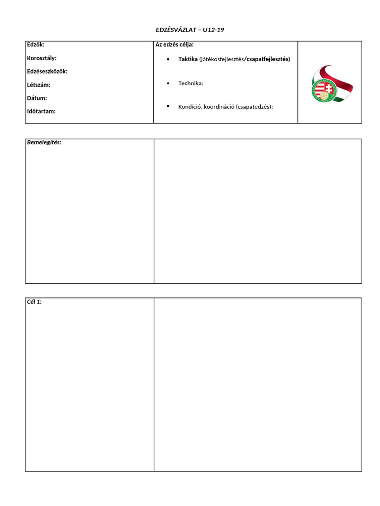 Napi Edzesvazlat - MLSZ U12 19 | PDF