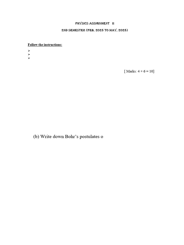 Physics Assignment II: 2nd Semester 2025 | PDF