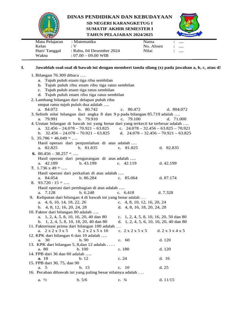 Pembacaan Bilangan dalam Matematika SD | PDF
