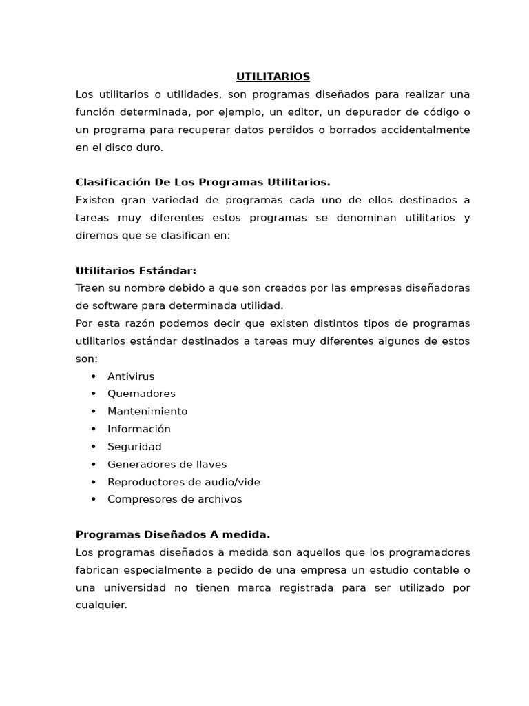 Tipos y Ejemplos de Programas Utilitarios | PDF