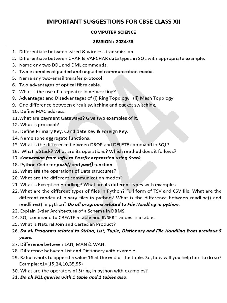 Important Suggestions For Cbse Class Xii | PDF