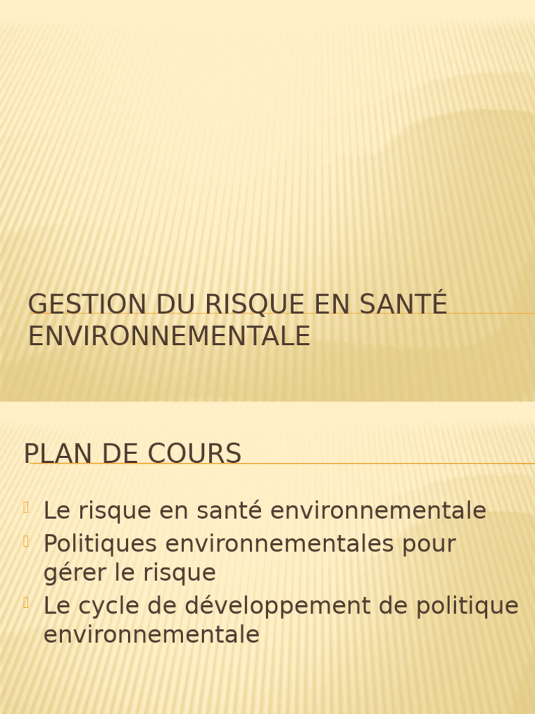 Gestion des Risques en Santé Environnementale | PDF | Risque ...