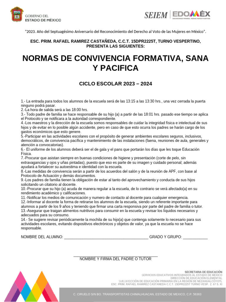 NORMAS DE CONVIVENCIA | PDF | Escuelas
