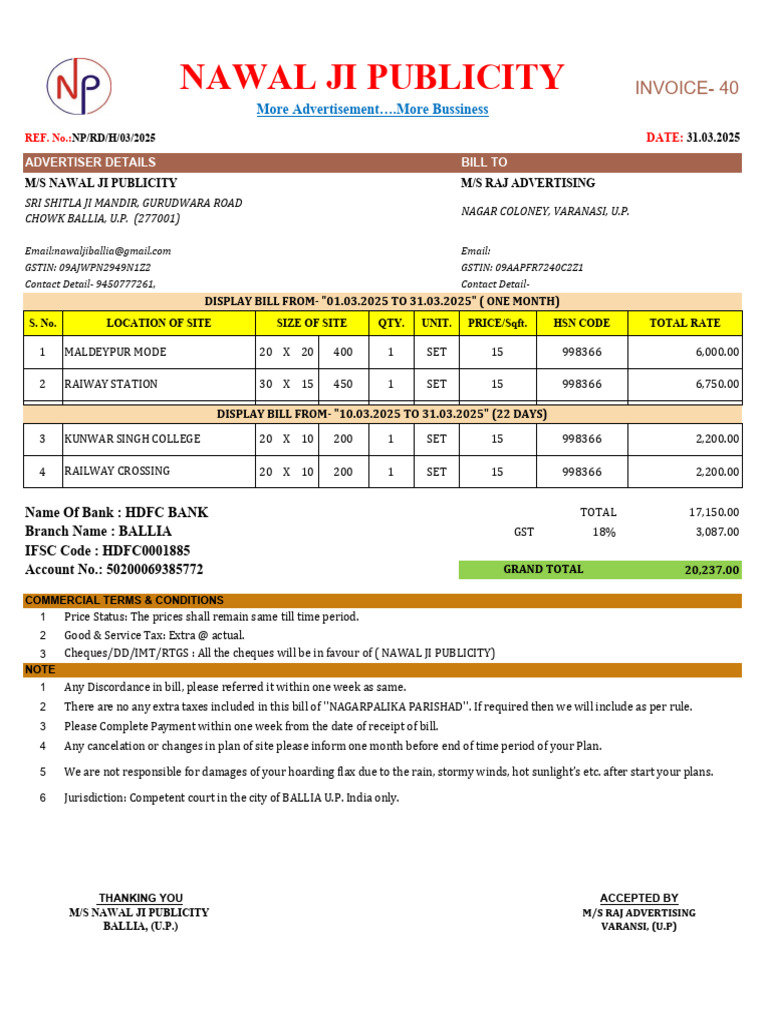 NP - Raj Advertising - H - Bill - 40 - 31.03.2025 | PDF | Taxes