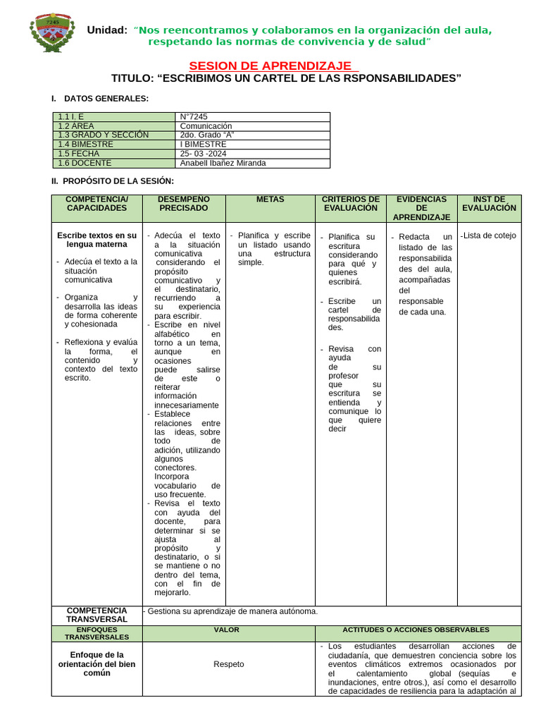 Cartel de Responsabilidades en Aula | PDF | Salón de clases | Evaluación