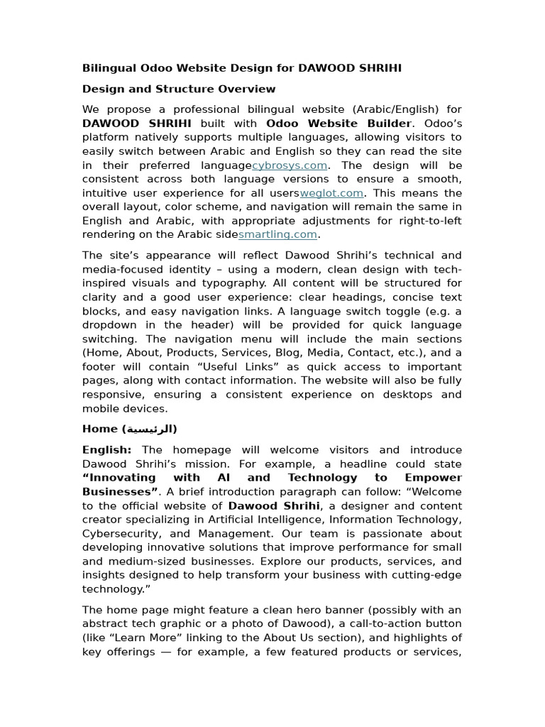 Bilingual Odoo Website Design For DAWOOD SHRIHI | PDF