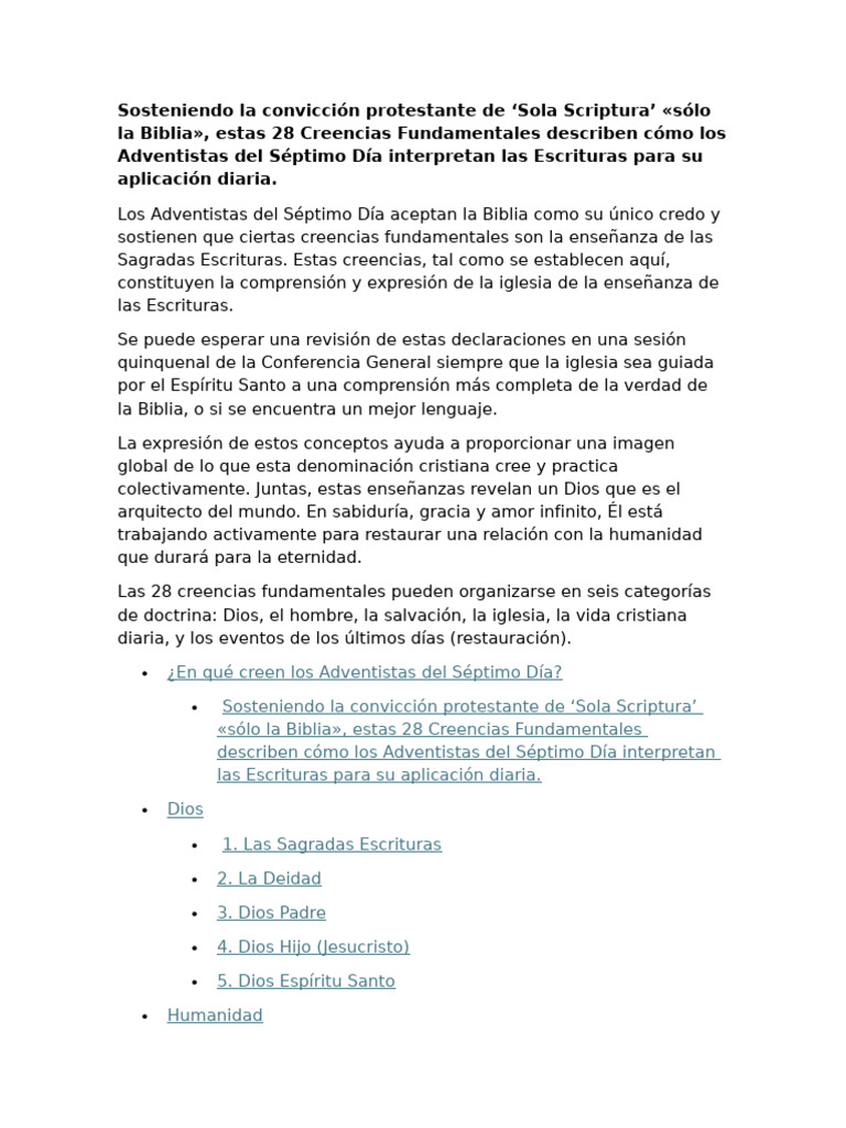 28 Creencias Fundamentales Adventistas | PDF | Iglesia Adventista del ...