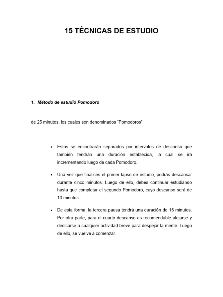 15 Técnicas Efectivas de Estudio | PDF | Aprendizaje | Habilidades de ...