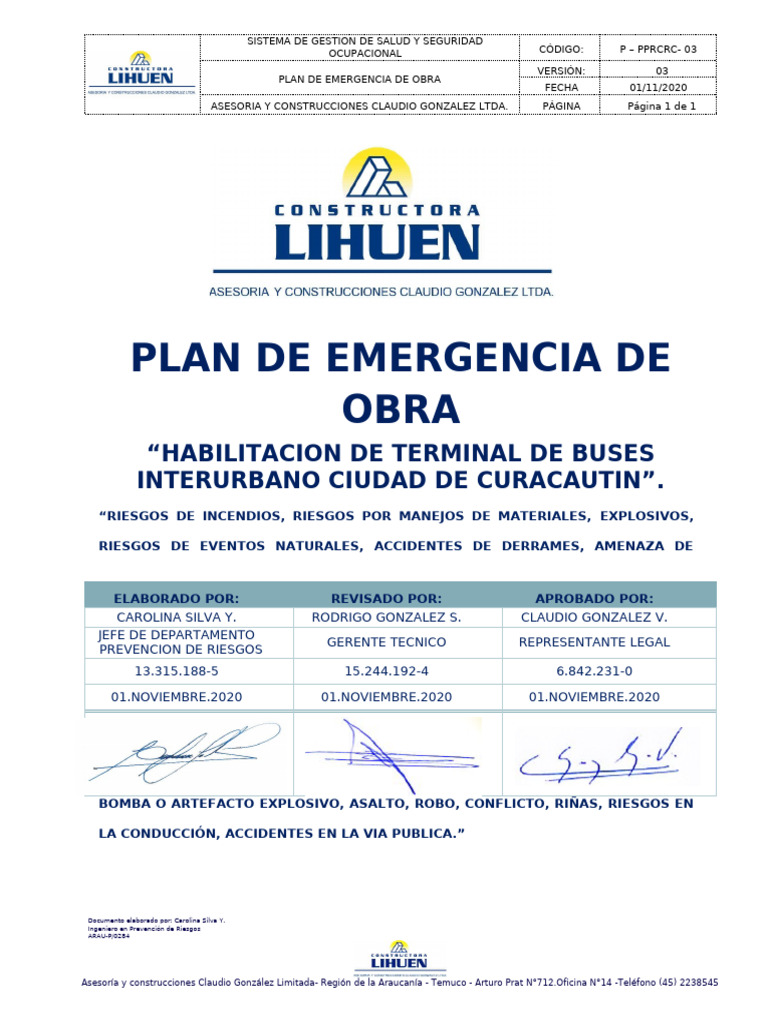 Plan de Emergencia para Terminal de Buses | PDF | Incendios | Ingeniero