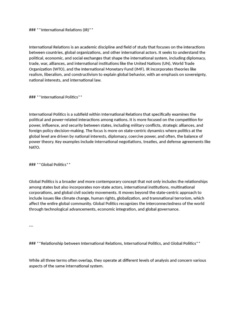 Understanding International Relations Dynamics | PDF | International ...
