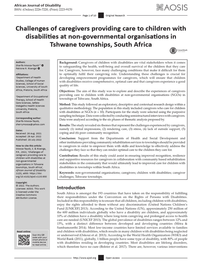Challenges of Caregivers Providing Care to Childre | PDF | Caregiver ...