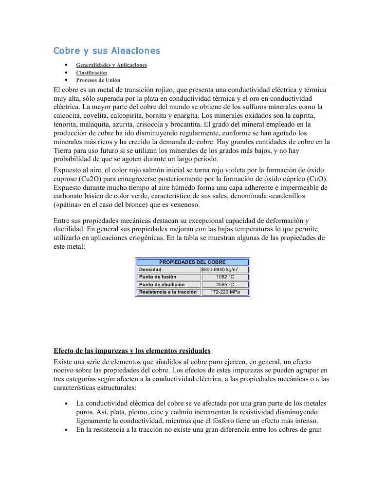 Cobre y Sus Aleaciones | PDF | Cobre | Aleación
