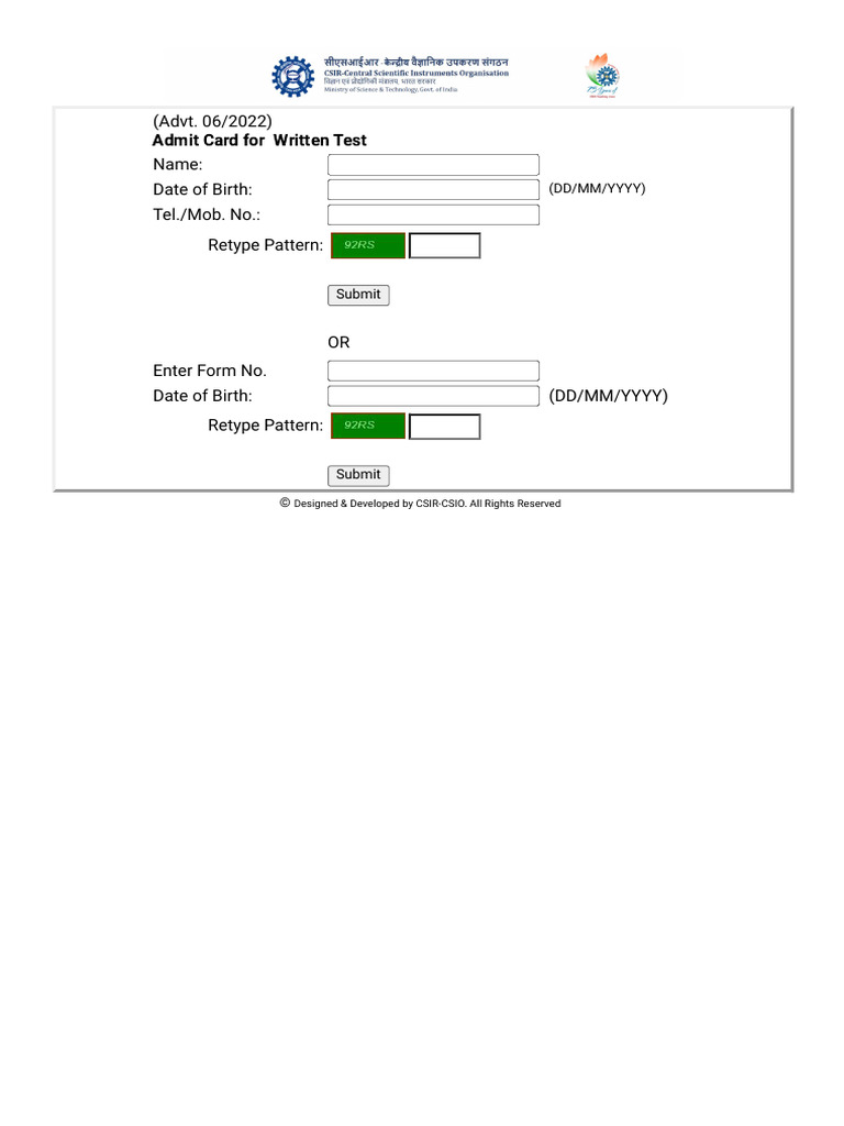 Career - Csio.res - in Admitwritten062022 AdmitCard - Aspx | PDF