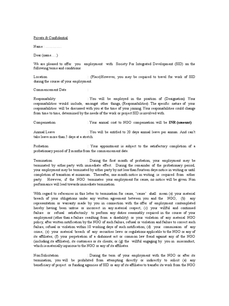 SID Employment Offer Letter | PDF | Criminal Record | Non Governmental ...