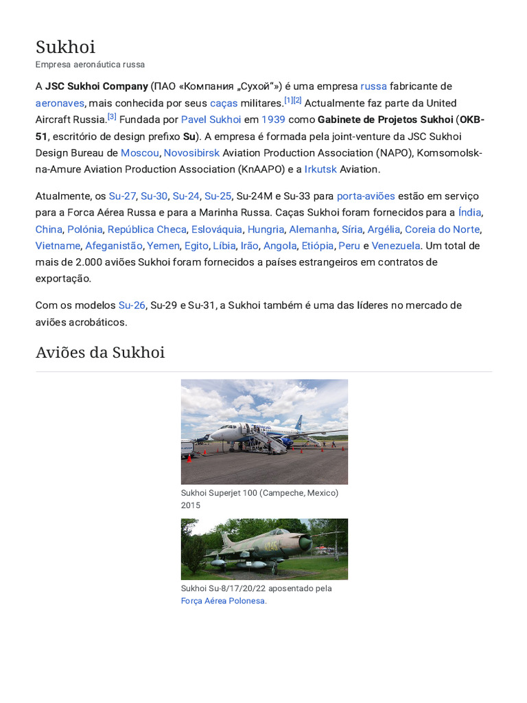 História da JSC Sukhoi Company | PDF