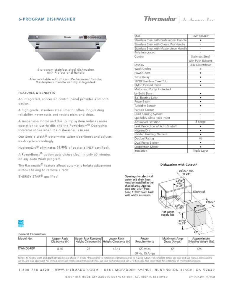 Thermador DWHD64EP | Dishwasher | Manufactured Goods