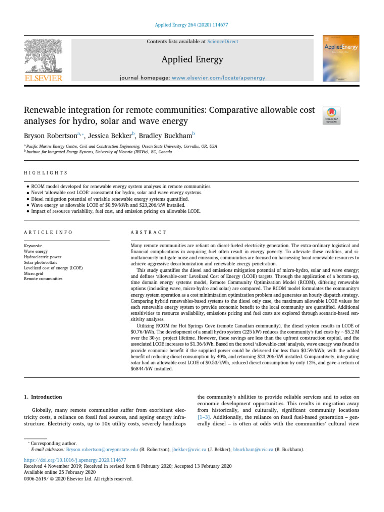 Renewable Integration For Remote Communities - Comparative Allowable ...