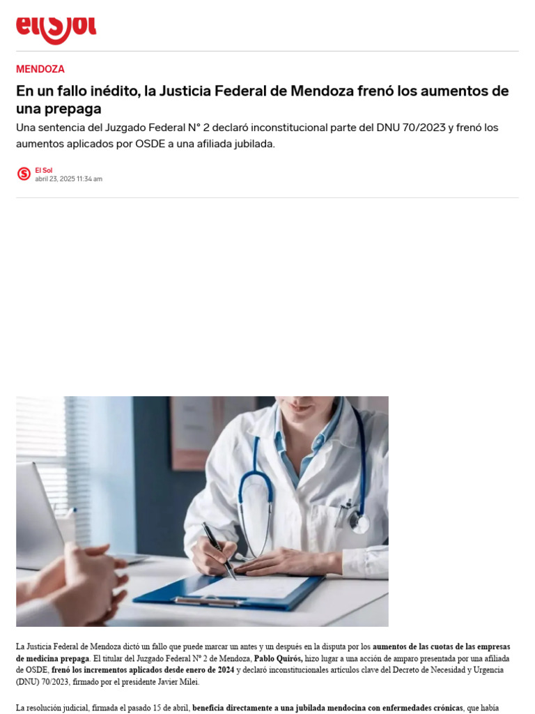 Justicia frena aumentos de prepaga en Mendoza | PDF | Gobierno | Justicia