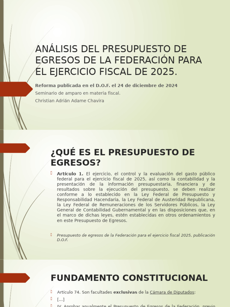 Exposicion Presupuesto de Egresos Ejercicio Fiscal 2025 | PDF