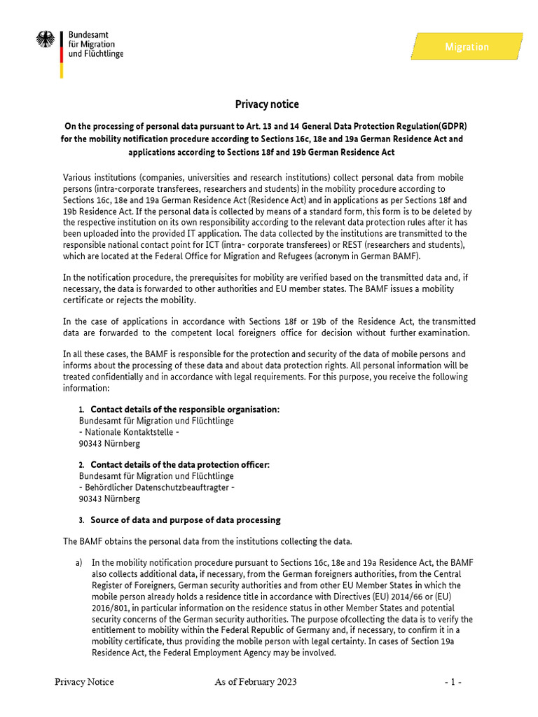 GDPR Privacy Notice for Mobility Procedures | PDF | Justice | Crime ...
