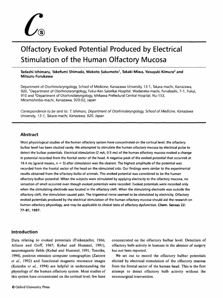 (1997) (A) Olfactory Evoked Potential Produced by Electrical ...