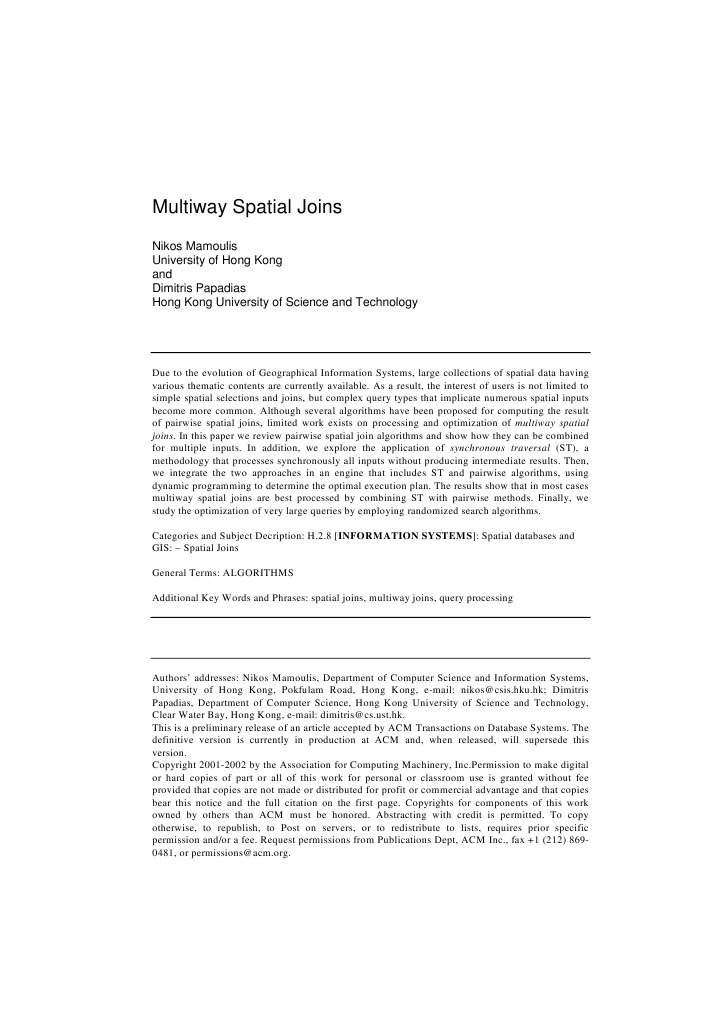 Multiway Spatial Joins | PDF | Geographic Information System | Database ...