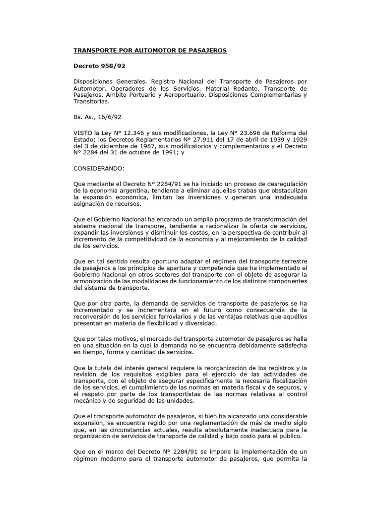 Reglamento del Transporte de Pasajeros | PDF | Sociedad de ...