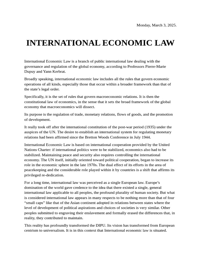 International Economic Law Overview | PDF | Treaty | International Law