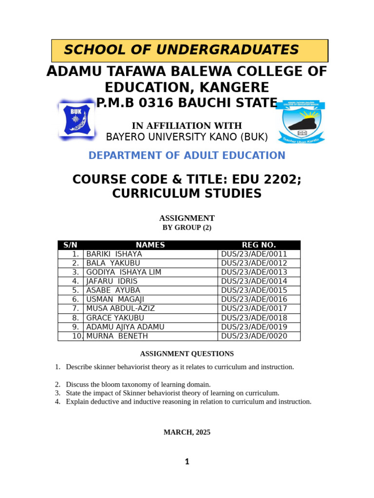 Curriculum Studies ADE 1 | PDF | Reinforcement | Critical Thinking