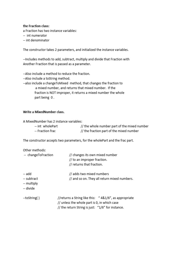 Fraction and MixedNumber Class Design | PDF