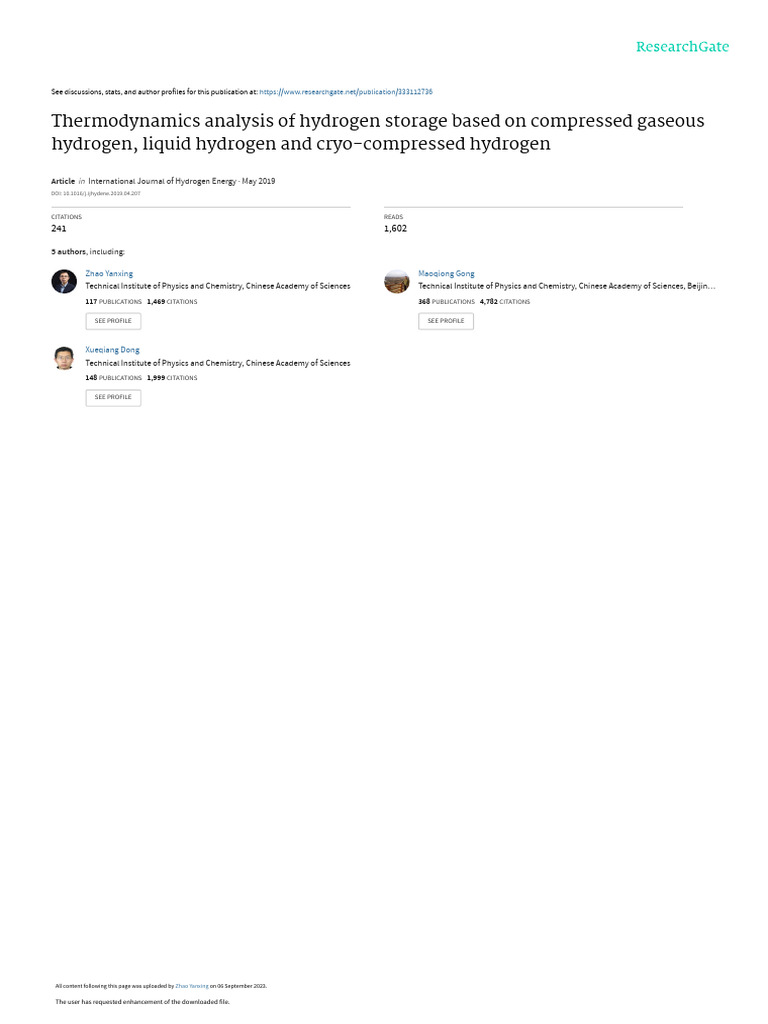 Thermodynamics Analysis of Hydrogen Storage Based On Compressed Gaseous ...
