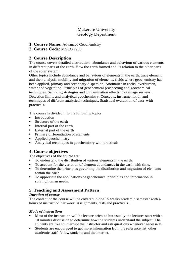 Advanced Geochemistry Course Overview | PDF | Geochemistry | Earth