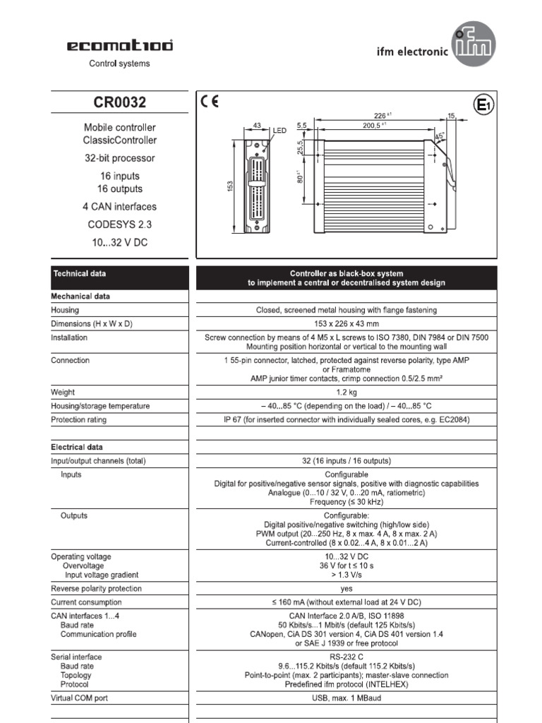 IFM CR 0032 Data Sheet | PDF