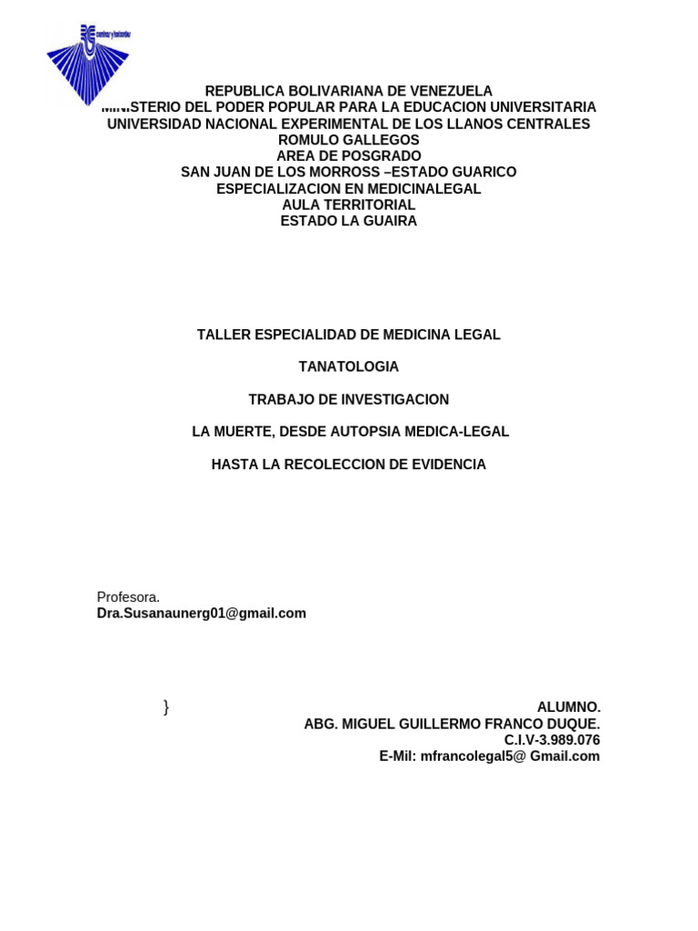 La Muerte Desde Autopsia Medica Legal Hasta La Recoleccion de Evidencia ...