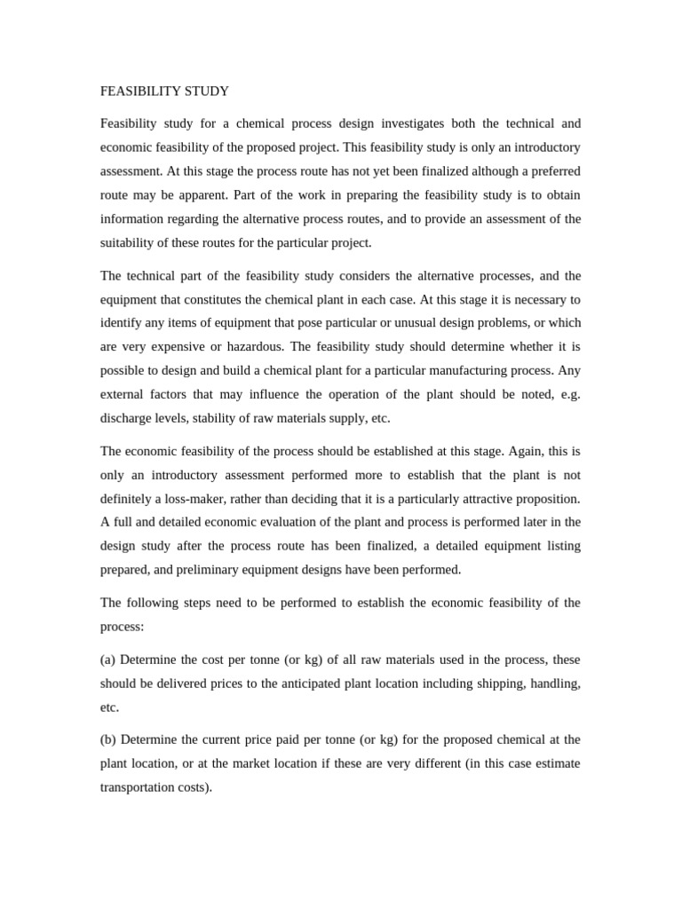 Chemical Process Feasibility Study | PDF | Feasibility Study | Cost