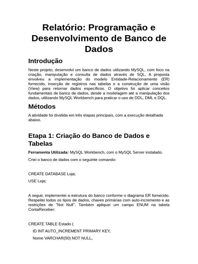 Desenvolvimento de Banco de Dados MySQL | PDF | Bancos de dados | SQL
