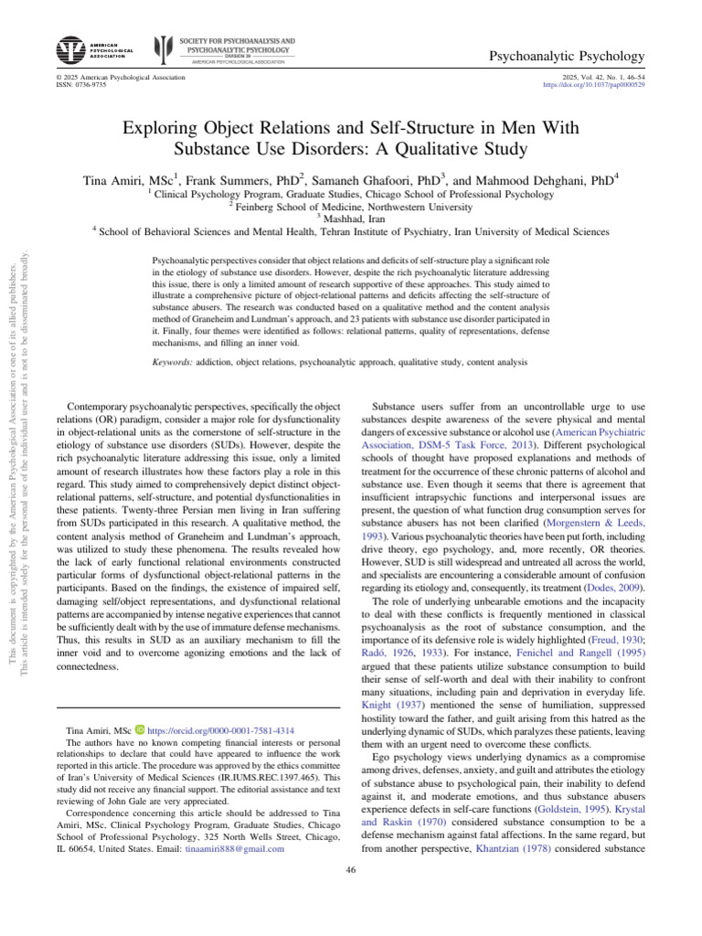 Object Relations in Substance Abuse Study | PDF | Attachment Theory ...