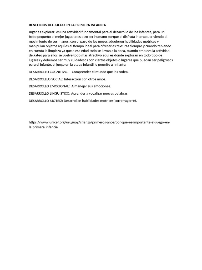 Beneficios Del Juego en La Primera Infancia | PDF