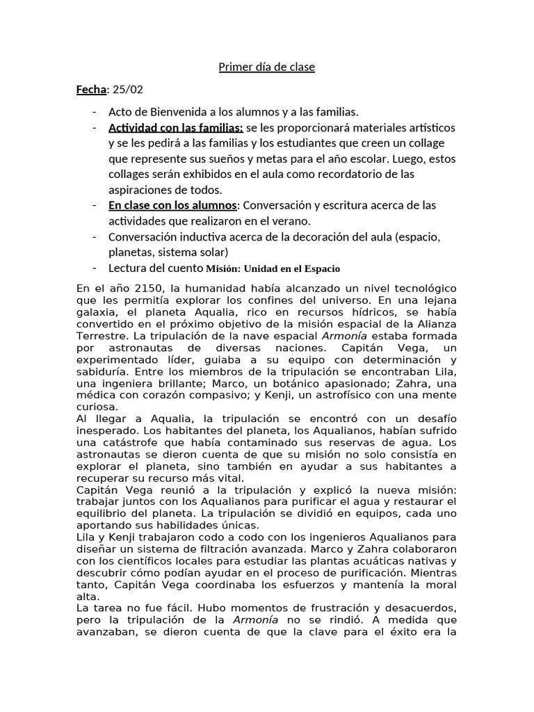 Primer Día de Clase 2025 | PDF | Agua | Espacio exterior