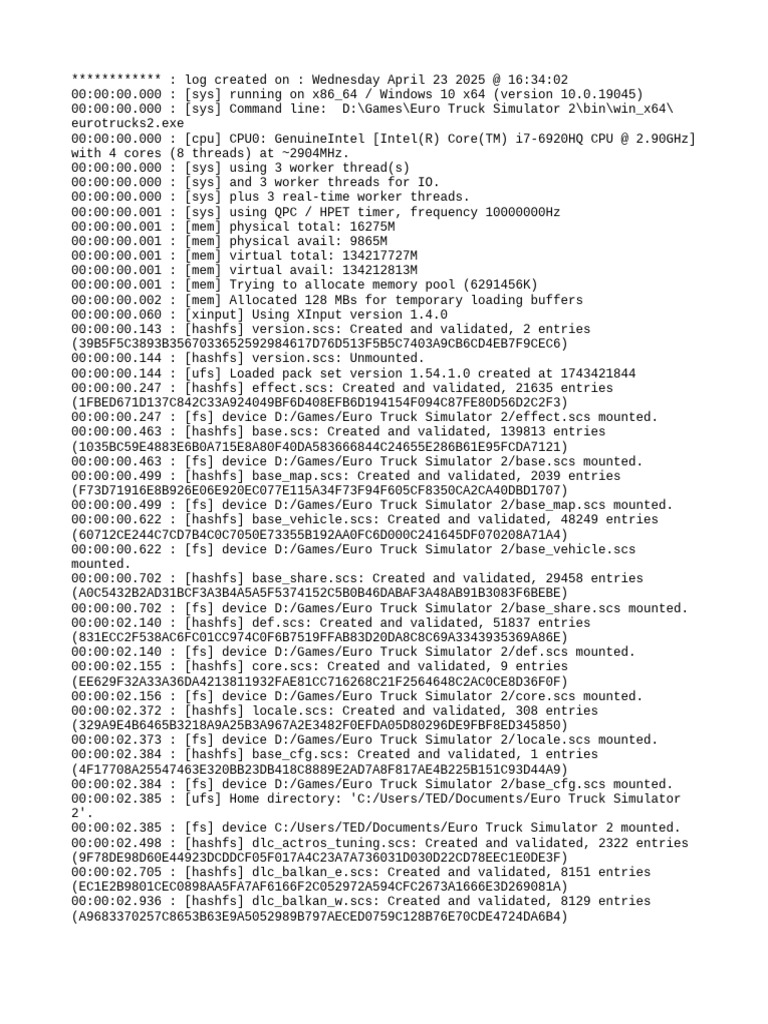 Euro Truck Simulator 2 Log Details | PDF | Ibm Pc Compatibles ...