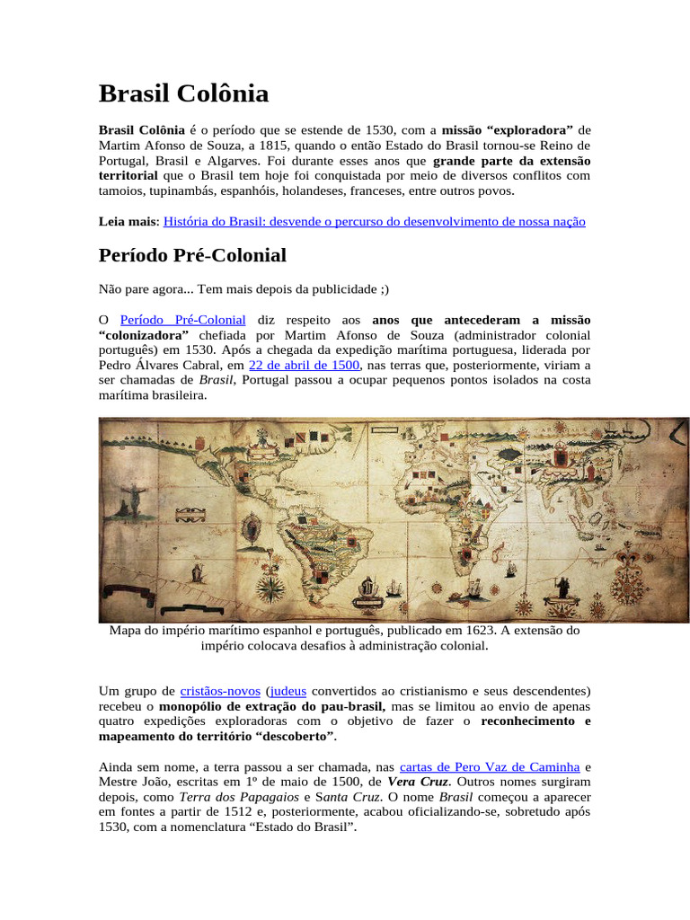 História do Brasil Colônia: Períodos e Ciclos | PDF | Brasil | Portugal