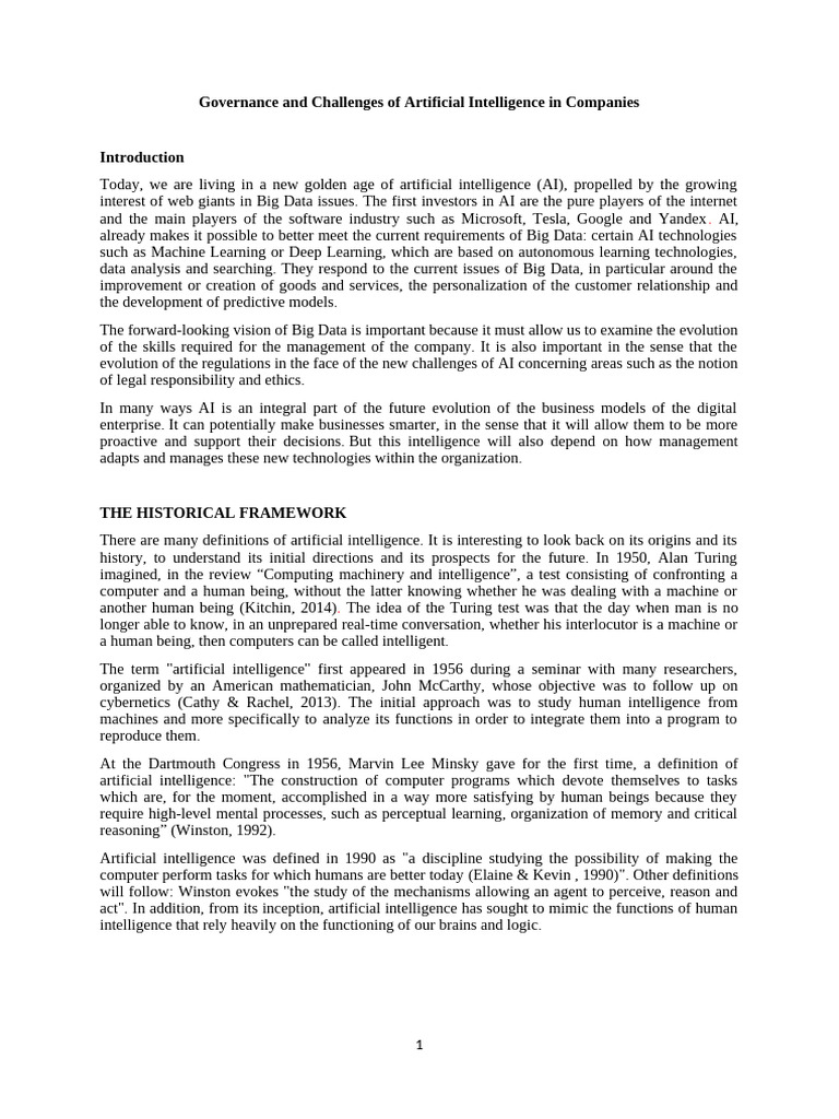 Governance and Challenges of Artificial Intelligence in Companies FF ...