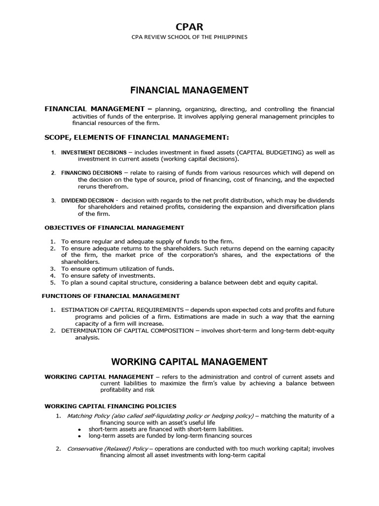Financial Management and Working Capital Guide | PDF | Equity (Finance ...