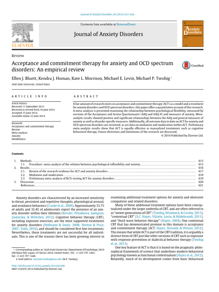 ACT for Anxiety and OCD: A Review | PDF | Cognitive Behavioral Therapy ...