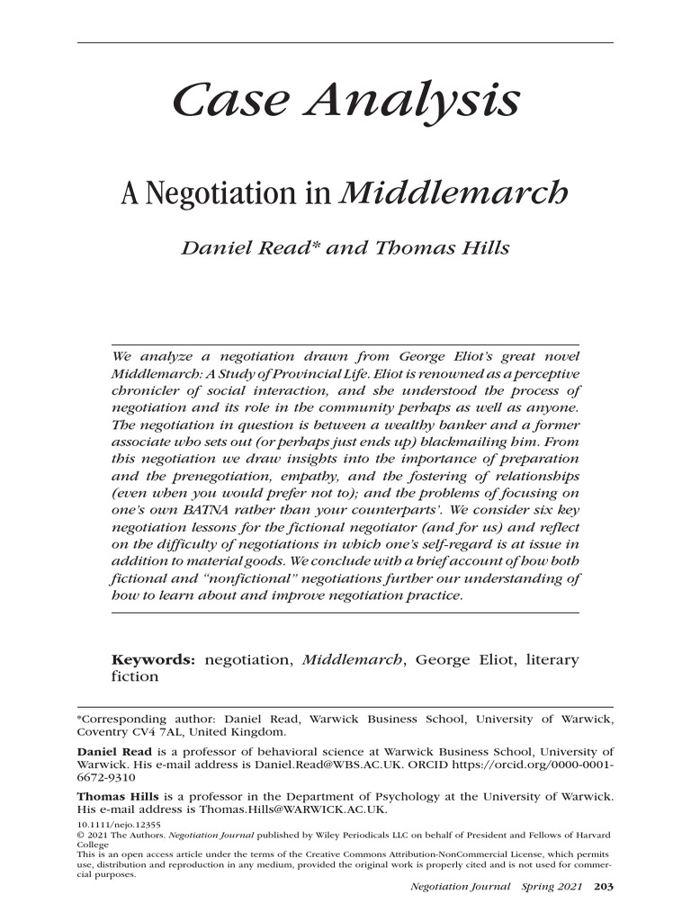 A Negotiation in Middlemarch | PDF | Middlemarch | Negotiation