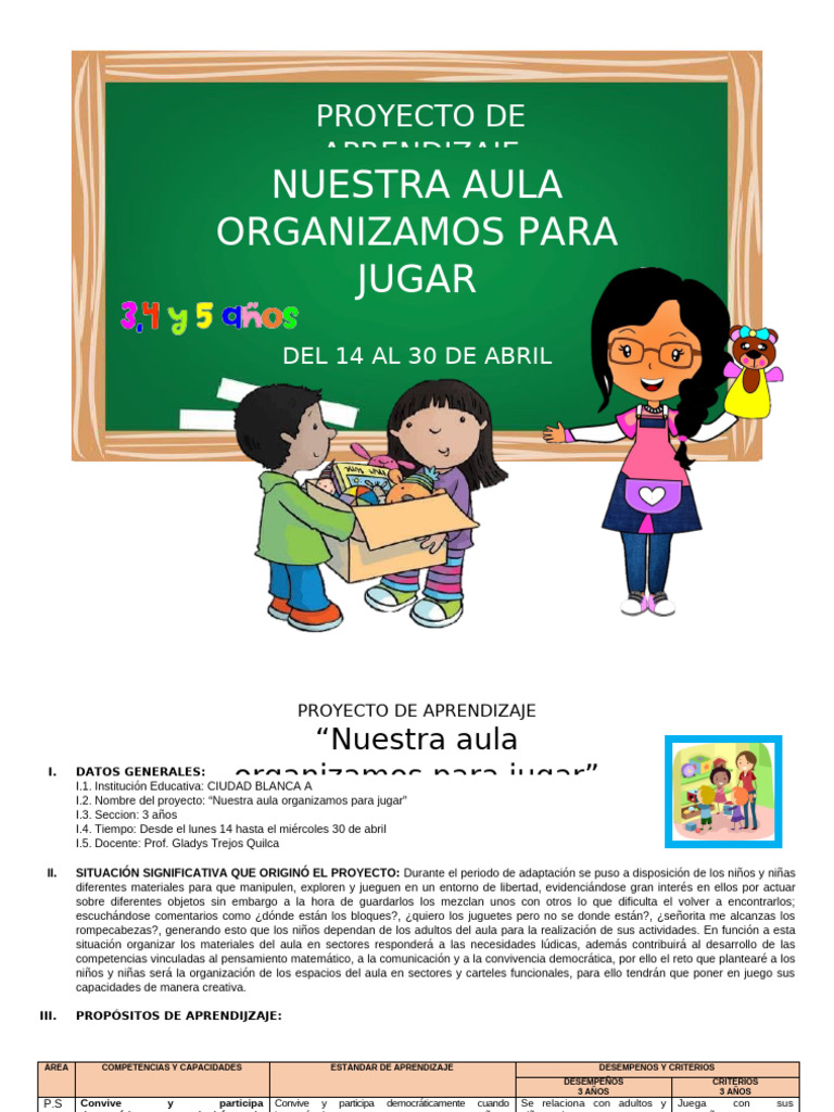 Proyecto #01 de Organización Del Aula - Ciuddad Blanca A | PDF | Salón ...