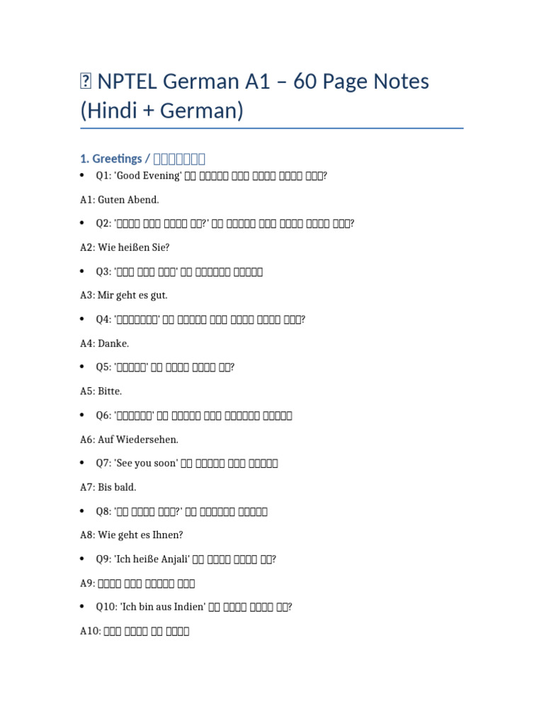 NPTEL German A1 60 Page Notes | PDF