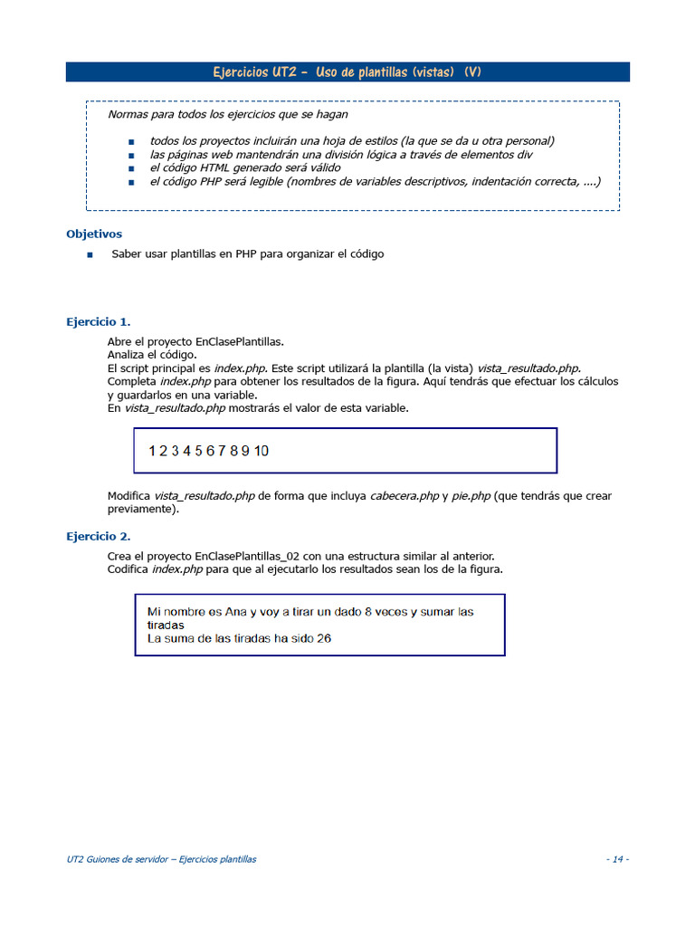 Ejercicios de PHP con Plantillas y Vistas | PDF