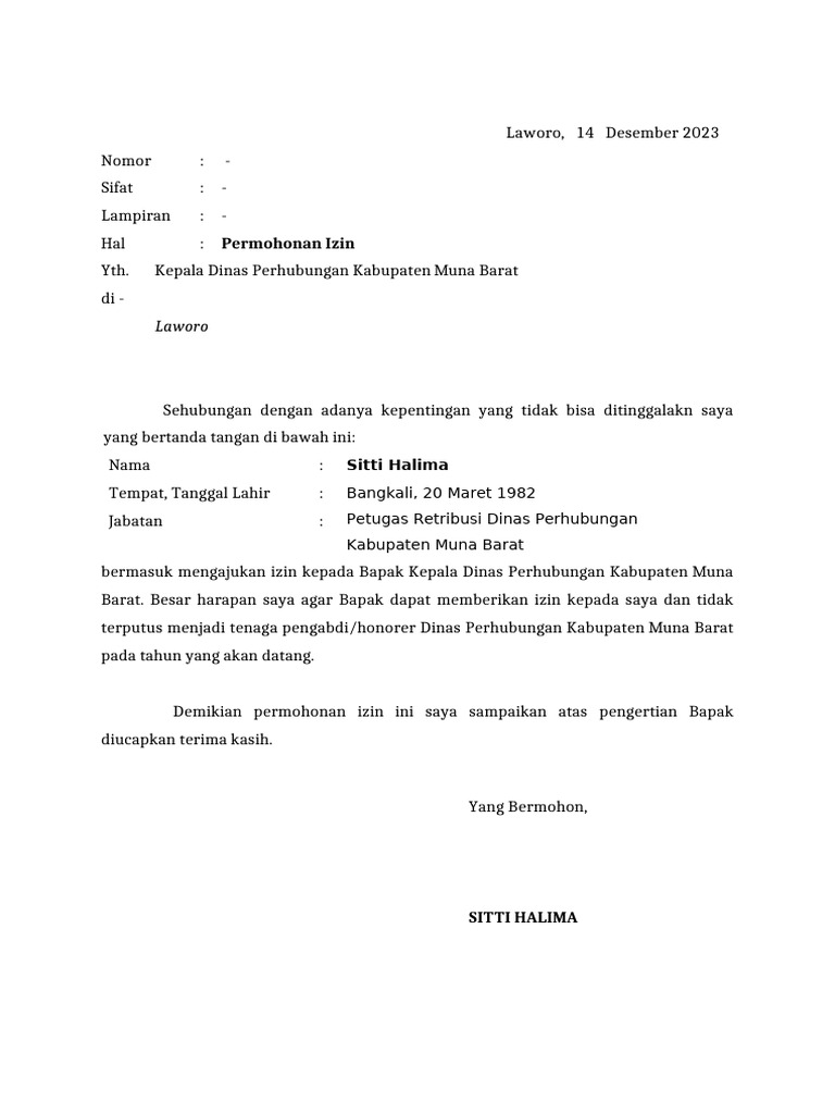 Permohonan Izin Dinas Perhubungan Muna Barat | PDF